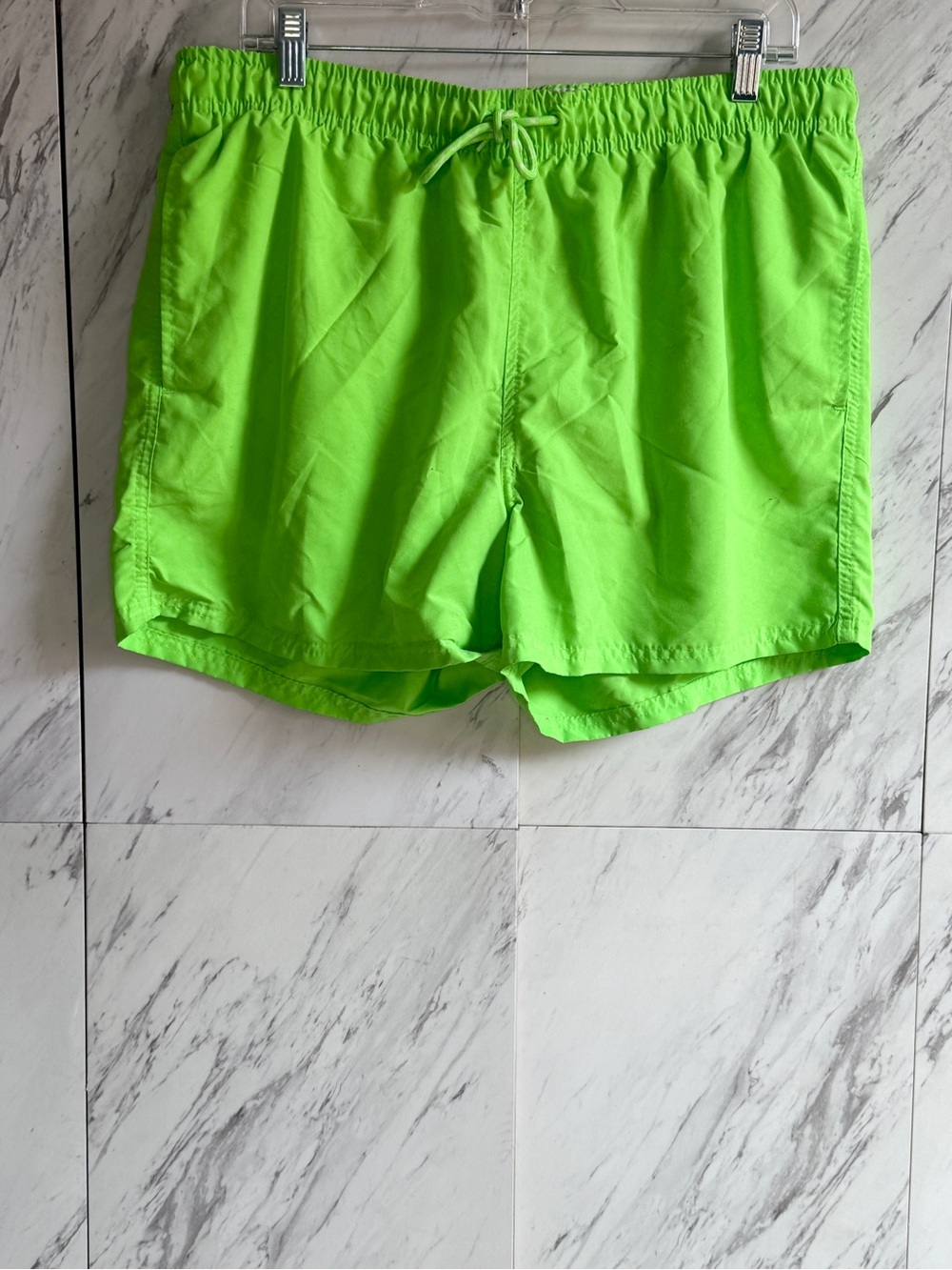 Primark Neon Lime Green Drawstring Elastic Waist Stretch Swim Shorts Size Large